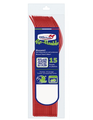Forchetta compact trasparente riutilizzabile - Confezione 15 pezzi - Rosso