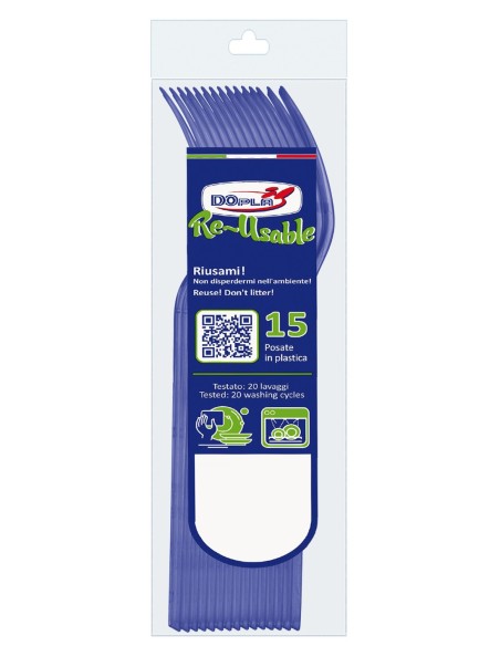 Forchetta compact trasparente riutilizzabile - Confezione 15 pezzi - Blu