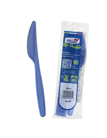 Coltello compact trasparente riutilizzabile - Confezione 15 pezzi - Blu