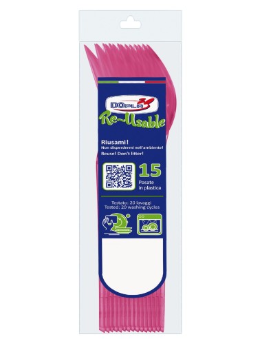Cucchiaio compact trasparente riutilizzabile - Confezione 15 pezzi - Fuxia