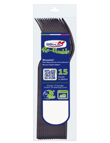 Forchetta compact trasparente riutilizzabile - Confezione 15 pezzi - Nero