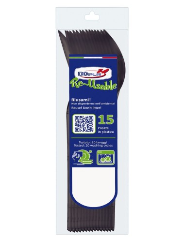 Cucchiaio compact trasparente riutilizzabile - Confezione 15 pezzi - Nero