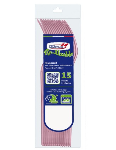 Forchetta compact trasparente riutilizzabile - Confezione 15 pezzi - Rosa