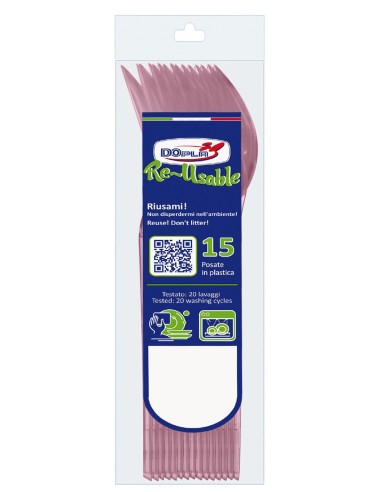 Cucchiaio compact trasparente riutilizzabile - Confezione 15 pezzi - Rosa