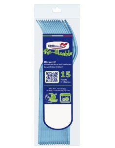 Forchetta compact trasparente riutilizzabile - Confezione 15 pezzi - Azzurro