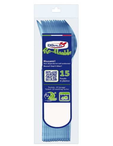 Cucchiaio compact trasparente riutilizzabile - Confezione 15 pezzi - Azzurro