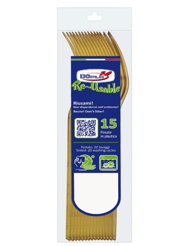 Forchetta compact trasparente riutilizzabile - Confezione 15 pezzi - Oro