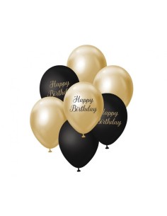 Palloncini lattice 12'' Black&Gold - Happy Birthday - Blister 7 pezzi