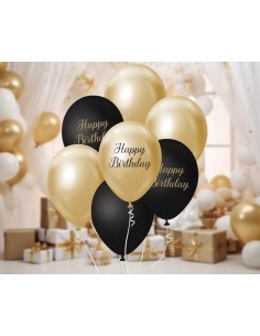 Palloncini lattice 12'' Black&Gold - Happy Birthday - Blister 7 pezzi 2