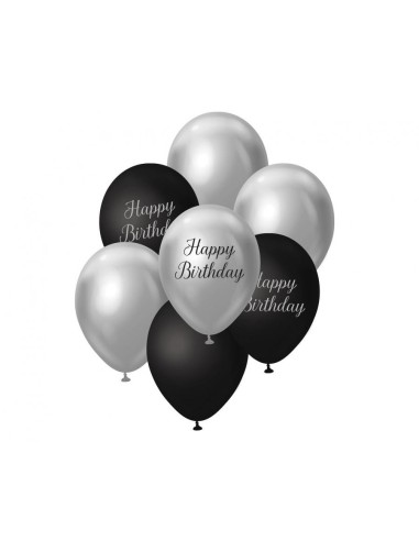 Palloncini lattice 12'' Black&Silver - Happy Birthday - Blister 7 pezzi