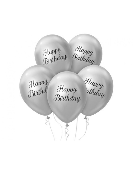 Palloncini lattice 12" Platinum Silver - Happy Birthday - Blister 5 pezzi