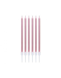 Candeline per torta stelo Cm. 14 - Rosa Gold - Blister 6 pezzi