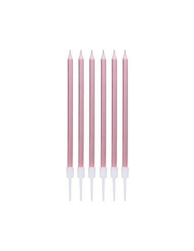 Candeline per torta stelo Cm. 14 - Rosa Gold - Blister 6 pezzi
