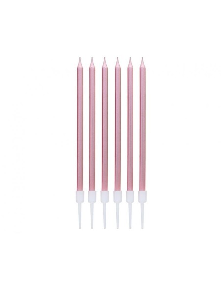 Candeline per torta stelo Cm. 14 - Rosa Gold - Blister 6 pezzi