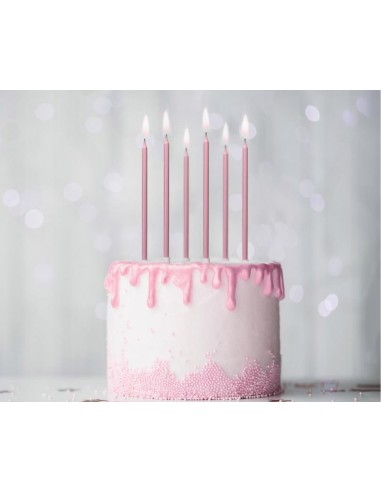 Candeline per torta stelo Cm. 14 - Rosa Gold - Blister 6 pezzi