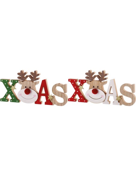 Scritta in mdf Xmas renna Cm. 30x14 – Colori assortiti