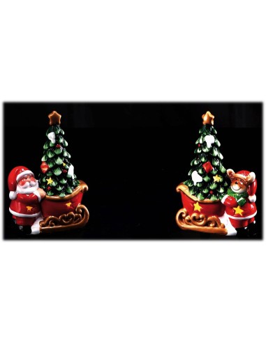 Slitta con albero di natale ceramica con led Cm. 13x9x5 - Modelli assortiti