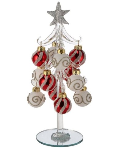 Albero di Natale in vetro con palline Cm. 9x20