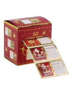 Set 60 etichette adesive natalizie in scatolina Cm. 6x3,5
