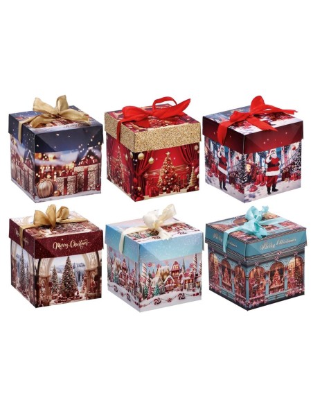 Scatola regalo con fiocco natalizia Cm. 11x11x11 - Modelli assortiti