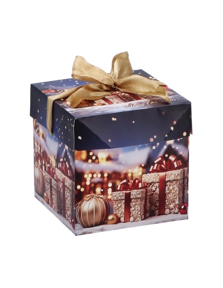 Scatola regalo con fiocco natalizia Cm. 11x11x11 - Modelli assortiti