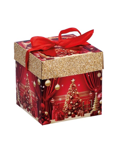 Scatola regalo con fiocco natalizia Cm. 11x11x11 - Modelli assortiti