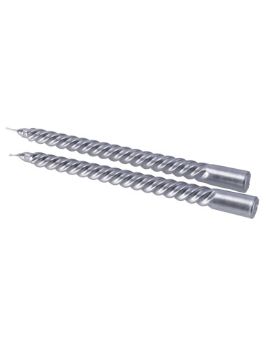 Set 2 candele torciglione metallizzate Cm. 30 in scatola - Argento