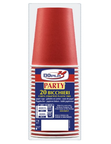 Bicchieri carta 250 ML. Rosso - Confezione 20 pezzi