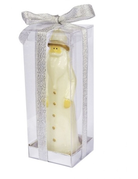 Candela cera Babbo Natale lucida bianca Cm. 15
