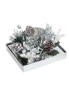 Portacandela alto con abete Silver Cm. 12x12x7,5