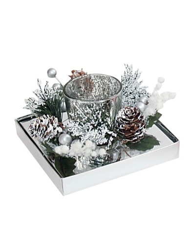 Portacandela alto con abete Silver Cm. 12x12x7,5