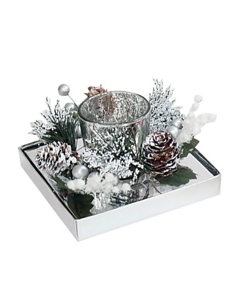 Portacandela alto con abete Silver Cm. 12x12x7,5