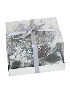 Portacandela alto con abete Silver Cm. 12x12x7,5 2