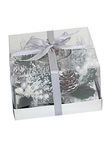 Portacandela alto con abete Silver Cm. 12x12x7,5