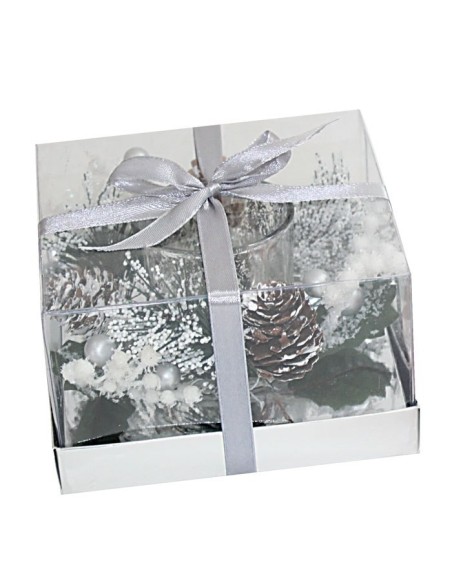Portacandela alto con abete Silver Cm. 12x12x7,5