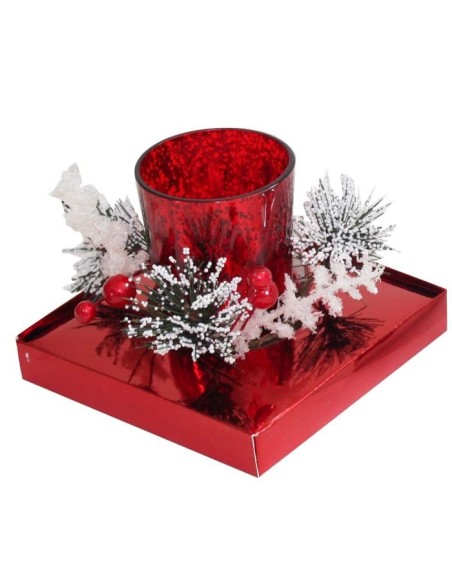 Candela con portacandela rosso alto con abete Cm. 12,5x9