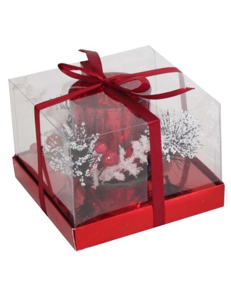 Candela con portacandela rosso alto con abete Cm. 12,5x9