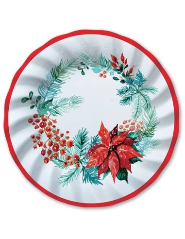 Piatti carta Cm. 25 «Floral Christmas» – Confezione 8 pezzi
