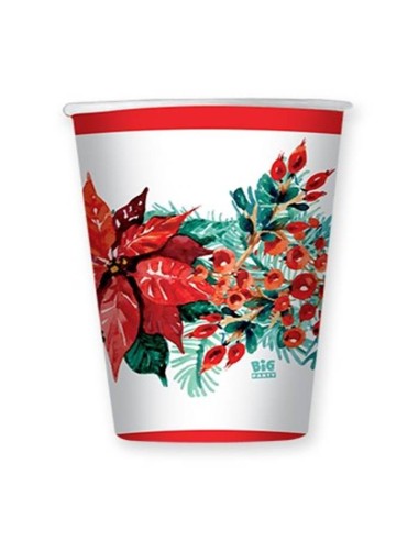 Bicchieri carta 250cc. «Floral Christmas» – Confezione 8 pezzi