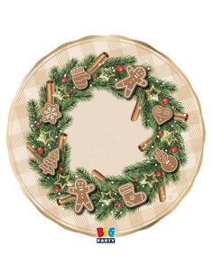 Piatto carta fondo Cm. 24 Natalizio «Gingerbread» – Confezione 6 pezzi