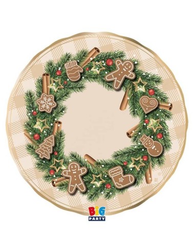 Piatto carta fondo Cm. 24 Natalizio «Gingerbread» – Confezione 6 pezzi