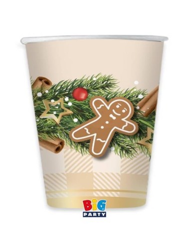 Bicchieri carta 250cc. Natalizio «Gingerbread» – Confezione 6 pezzi