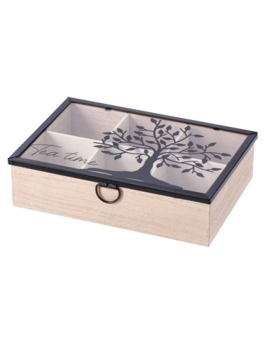 Scatola porta the 6 scomparti Cm. 23x16x6 - Albero - Colori assortiti