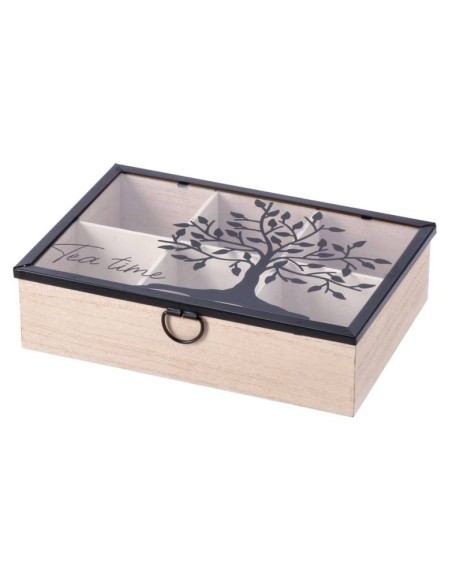 Scatola porta the 6 scomparti Cm. 23x16x6 - Albero - Colori assortiti