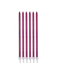 Candeline per torta matite glitter Cm. 15 Fuxia - Blister 12 pezzi