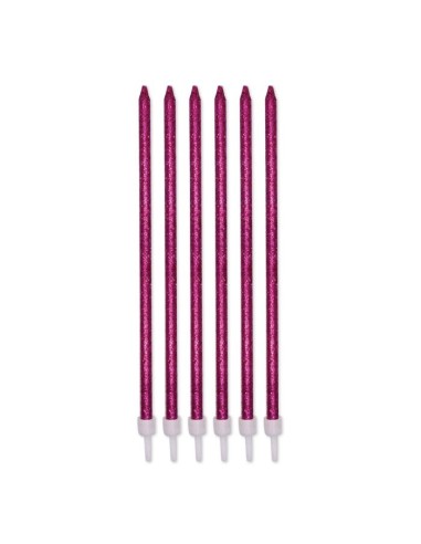 Candeline per torta matite glitter Cm. 15 Fuxia - Blister 12 pezzi
