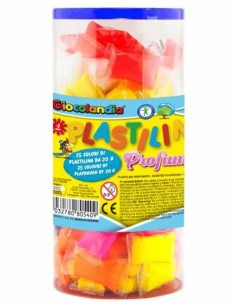 Cilindro trasparente con 25 pezzi di plastilina profumata da 20 gr. - Cm. 10x19