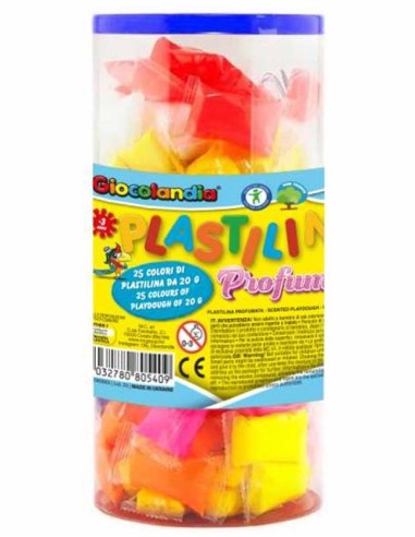 Cilindro trasparente con 25 pezzi di plastilina profumata da 20 gr. - Cm. 10x19