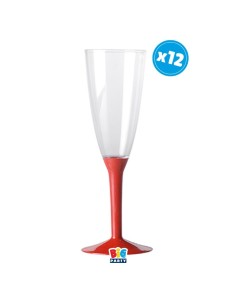 Calice Flute Crystal 130cc. con base rossa - Set 12 pezzi
