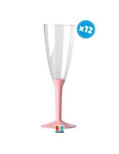 Calice Flute Crystal 130cc. con base rosa - Set 12 pezzi